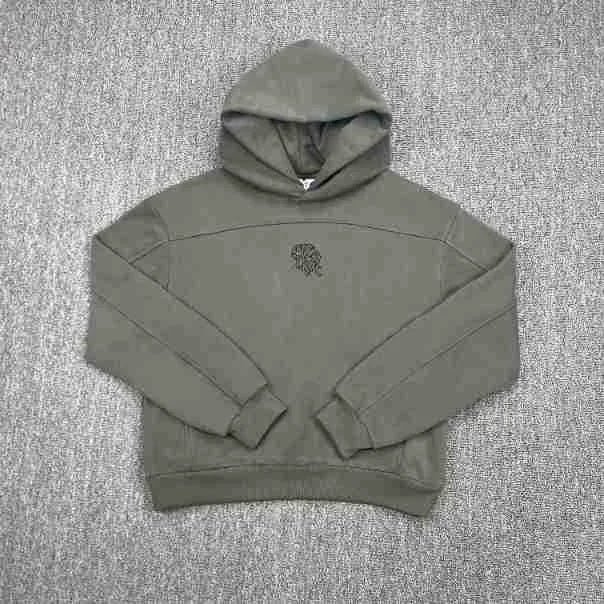 Mertra Seam-Detailed Emblem Hoodie - Olive Grey Hover Image