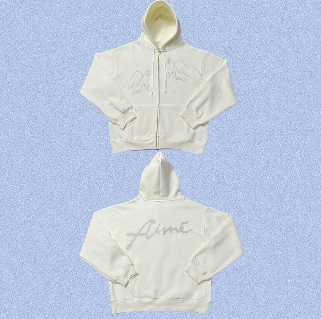 Aimé Leon Dore Angel Wing Cursive Zip-Up Hoodie - Cream Hover Image