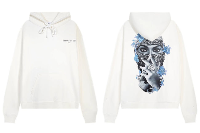 IH NOM UH NIT Blue Floral Mask Back Print Hoodie - Off-White Hover Image
