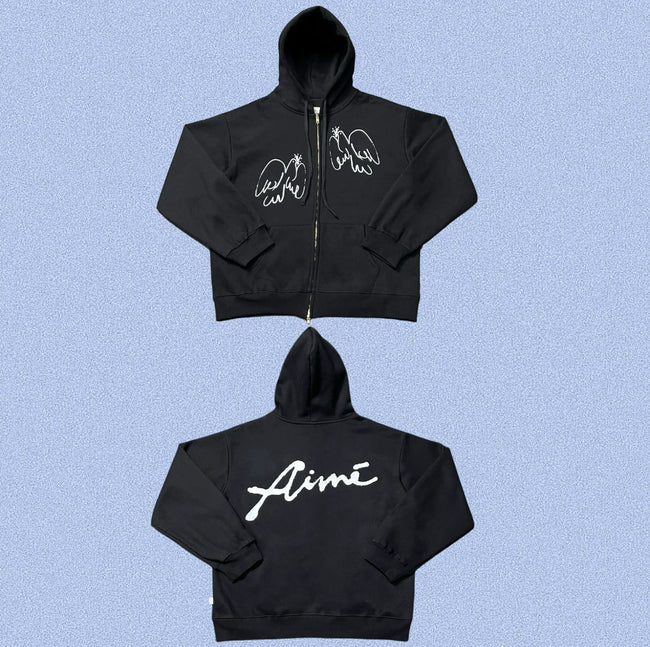 Aimé Leon Dore Angel Wing Cursive Zip-Up Hoodie - Black Hover Image