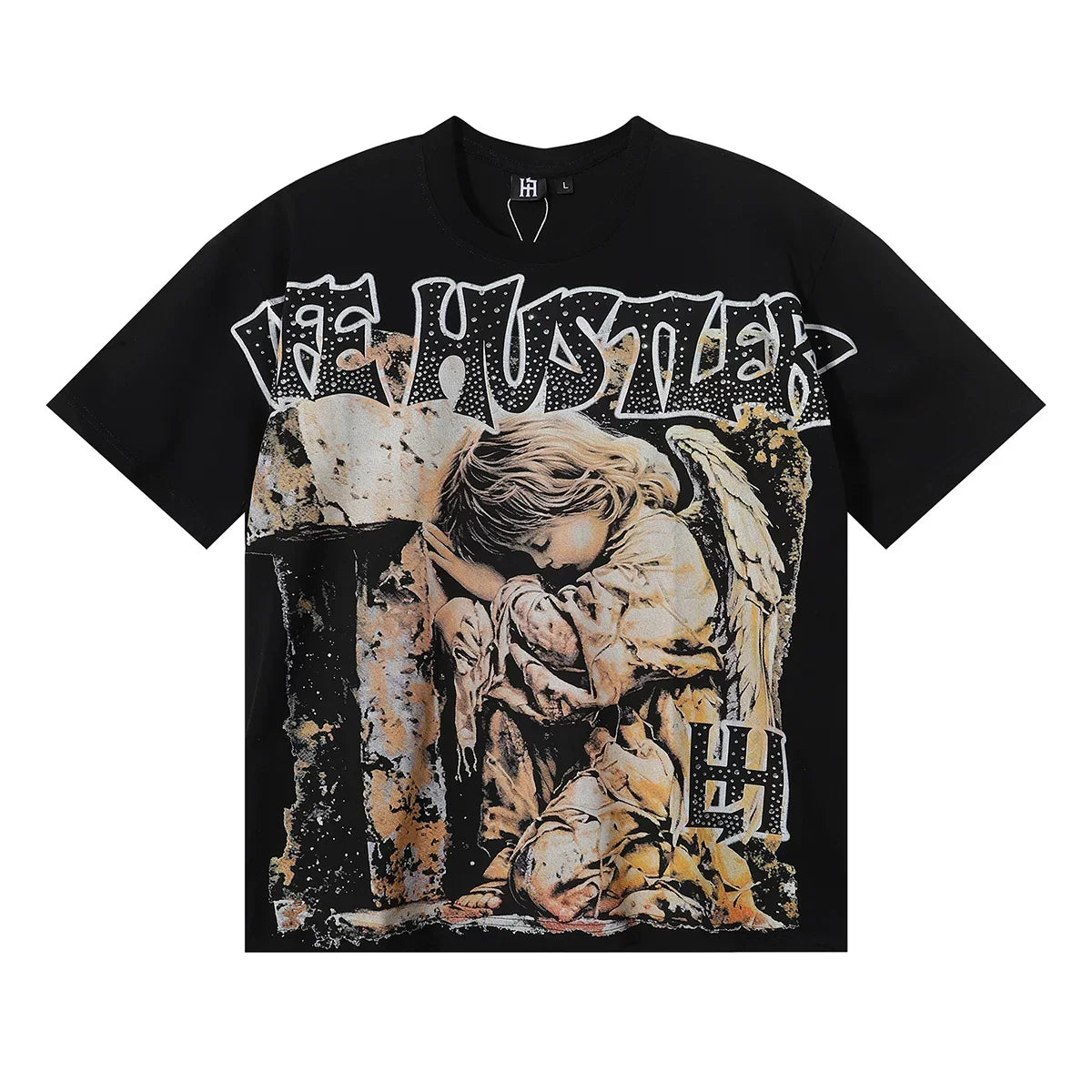 Life Hustlers Stone Angel Statue Graphic Tee - Black