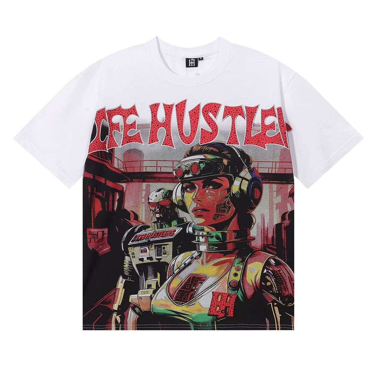 Life Hustlers Cyberpunk Cyborg Graphic Tee - White