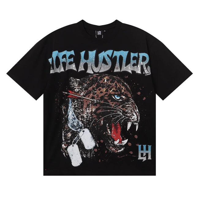 Life Hustlers Wounded Leopard Graphic Tee - Black Hover Image